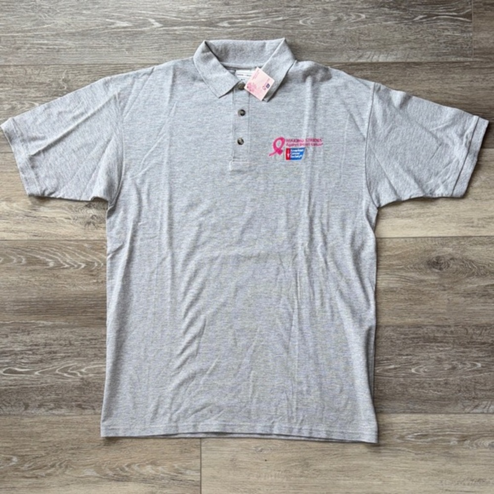 Light Gray Polo Shirt with Embroidery- making strides against breast cancer